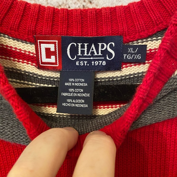 MENS Chaps Stripped Cotton Sweater - Picture 5 of 6